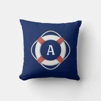 Navy Blue Nautical Lifesaver Monogram Throw Pillow