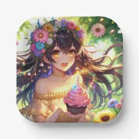 Pretty Anime Girl with Cupcake Birthday  Paper Plates
