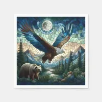 Mosaic Bear and Eagle in the Mountains  Napkins