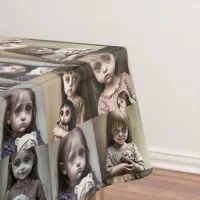 Little Girls with Creepy Antique Doll Halloween Tablecloth