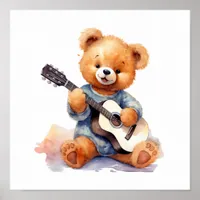 Nursery Art Poster Teddy Bear Guitar Left-Handed