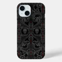 Goth Gray Ornament with Skull iPhone 15 Case