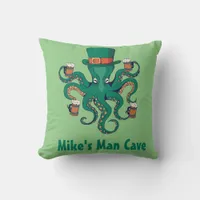 Funny Beer Octopus Your First Name Man Cave Throw Pillow