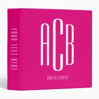 Simple Three Letter Hot Pink and White Monogram 3 Ring Binder