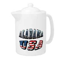 Alabama Picture and USA Flag Font Teapot