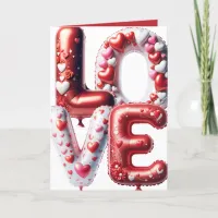 Love Valentines Day Red Hearts Balloons Card