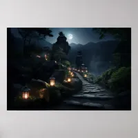 Winding stone path to stone outcropping temples poster