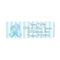 Blue Green Seahorses Return Address Label