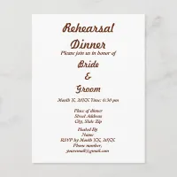 Personalized Bride & Groom Rehearsal Dinner Invitation Postcard