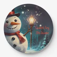 Cheerful Snowman Party Invitation  - Festive Card. Paper Plates