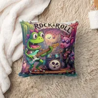 Colorful Cartoon Animals Performing Rock Music Throw Pillow