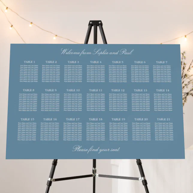 Dusty Blue 21 Table Wedding Seating Chart Foam Board