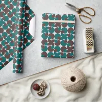 Retro Brown & Teal Shells, Leaves, and Flowers Wrapping Paper