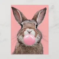 Beautiful  Brown White Rabbit Chewing Bubble Gum Postcard