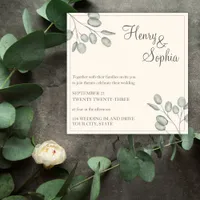 Botanical Watercolor Eucalyptus Beige Wedding Invitation