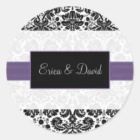 damask purple  Wedding Monogram stickers