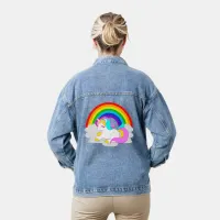White Unicorn on Cloud Rainbow Women's Denim Jacket