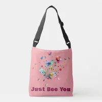 Simple Floral Watercolor Monogram Bee on pink  Crossbody Bag