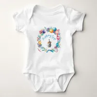 Cute Mouse Wearing a Party Hat Sticker Baby Bodysuit