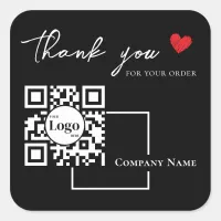 Modern Business Logo Qr Code Black Thank you Square Sticker