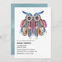 Watercolor Boho Tribal Owl Graduation Party Invita Invitation