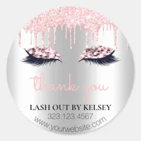 Makeup Artist Lashes Platinum & Pink Glitter Drip Classic Round Sticker