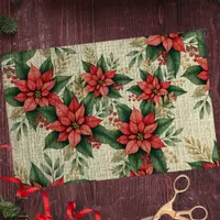 Festive Poinsettia Green Leaves Red Berries  Tissue Paper