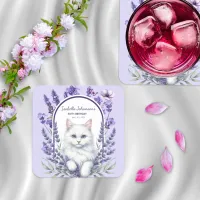 Elegant Lavender and Cat Birthday Square Paper Coaster