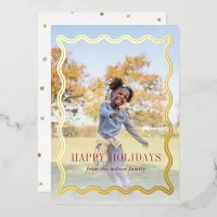 Retro Wavy Frame Holidays Full Photo Foil Holiday Card