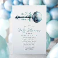 Elegant Blue Baby Rattle Boy Baby Shower Invitation