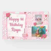 Personalized 1st Birthday Banner for Girl's Pink