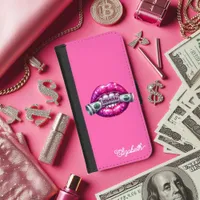 Hot Pink Bling Lips Money Hustler Urban Vibe iPhone 8/7 Wallet Case