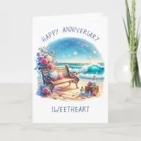 Happy Anniversary Personalized Beach Theme Card