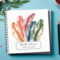 Colorful Watercolor Feathers Black Script Name Notebook