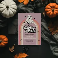 Spooky Vibes Retro Halloween Ghost Birthday Invitation