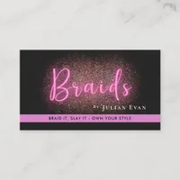 Chic Black and Neon Pink Hair Braiding Salon Photo Business Card