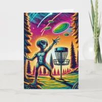 Alien Disc Golfing Happy Birthday Card