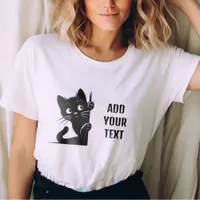 Cute Simple Black Cat - Custom Text Personalized T-Shirt