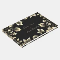 Elegant Black and Gold Floral Wedding  Guest Book