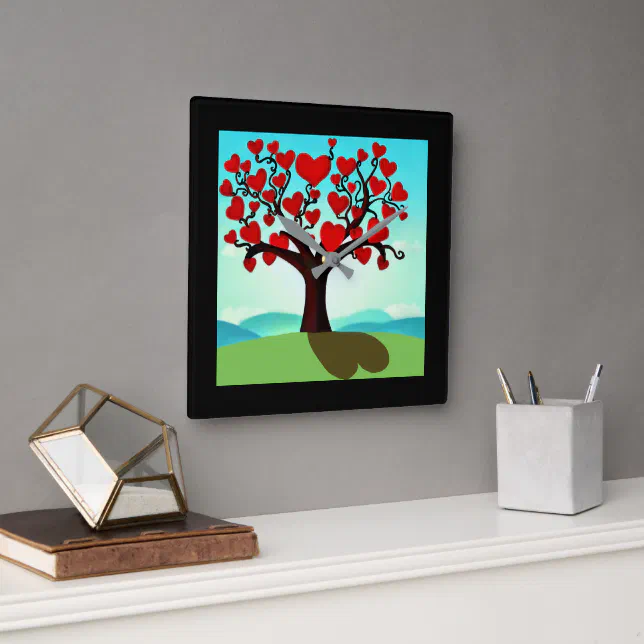 Tree of love square wall clock