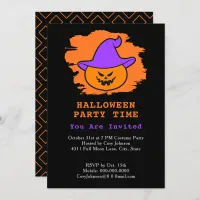 Halloween Party Eerie Jack o' Lantern Purple Hat Invitation
