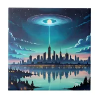 Out of this World - Magical Nighttime Skyline Ceramic Tile