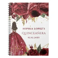 Burgundy Gold Floral Princess Quinceanera    Notebook