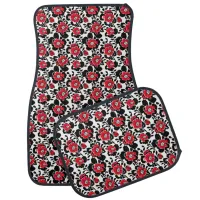 Red, Black and White Flowers Pattern Car Floor Mat