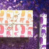 Lions & Tigers Line Art, Hot Pink, Purple, Rainbow Wrapping Paper Sheets