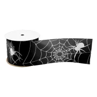 Creepy Spiders on Cobwebs Halloween Satin Ribbon