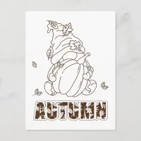 Autumn Gnome & Pumpkin Coloring Activity Postcard