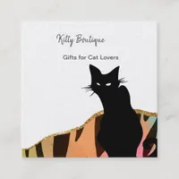 Black Cat Colorful Abstract Square Business Card