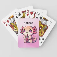 Cute Kawaii Axolotl with Bubble Tea Personalized Poker Cards