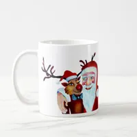 Watercolor Laughing Santa Claus Rudolf Smiling Coffee Mug